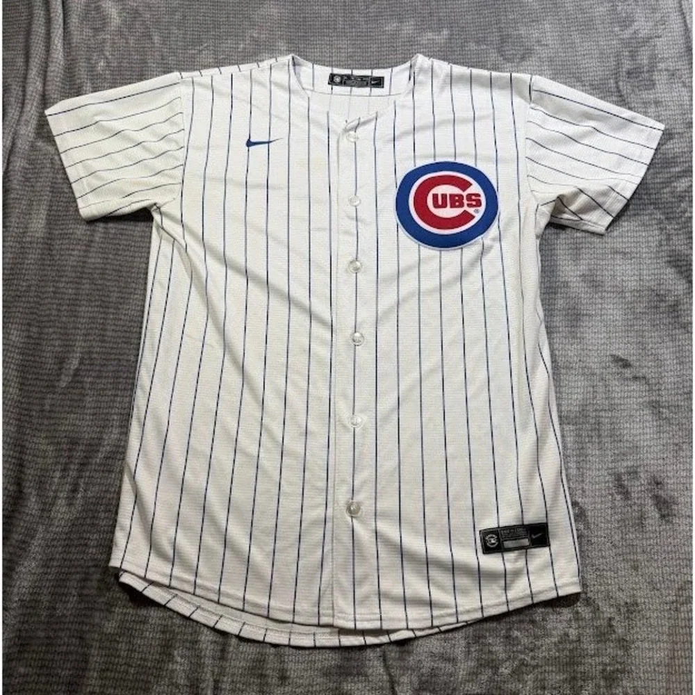 Nike Chicago Cubs MLB Baseball Jersey Youth XL 18/20 White Pinstripe Button Up